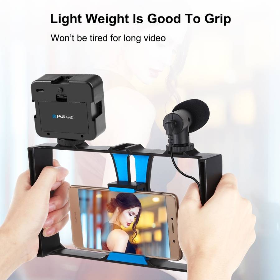 PULUZ 4 in 1 Vlogging Live Broadcast LED Selfie Fill Light Smartphone Video Rig Kits wi ... (Blue)