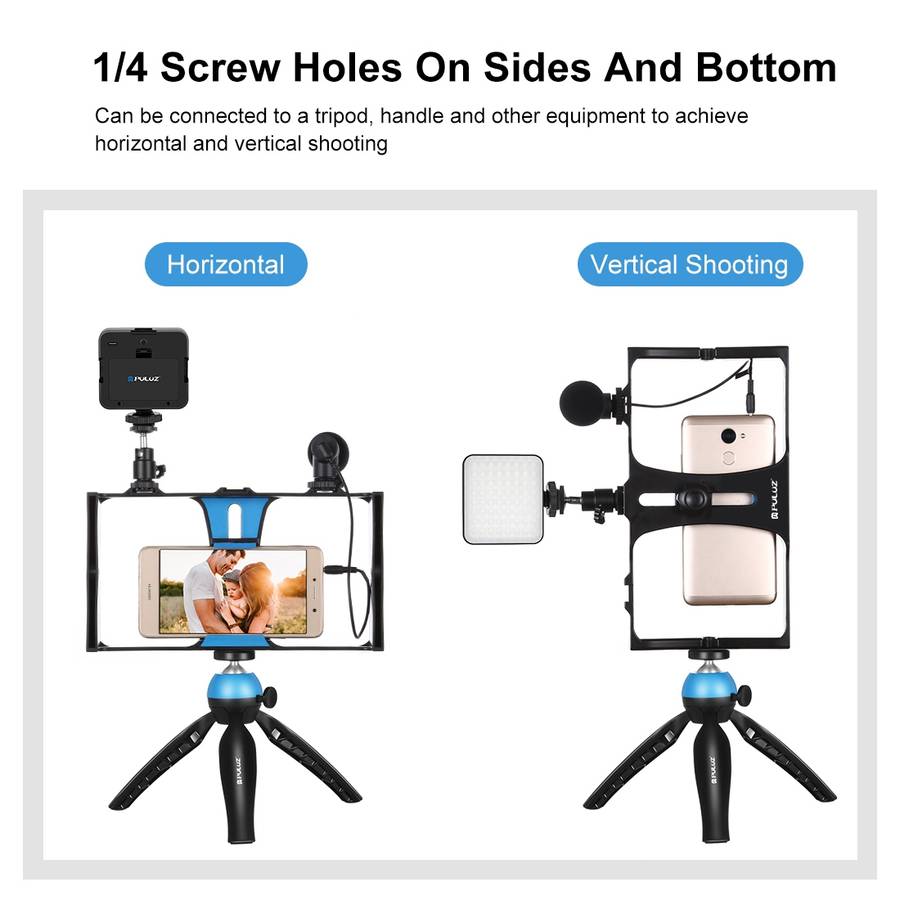 PULUZ 4 in 1 Vlogging Live Broadcast LED Selfie Fill Light Smartphone Video Rig Kits wi ... (Blue)