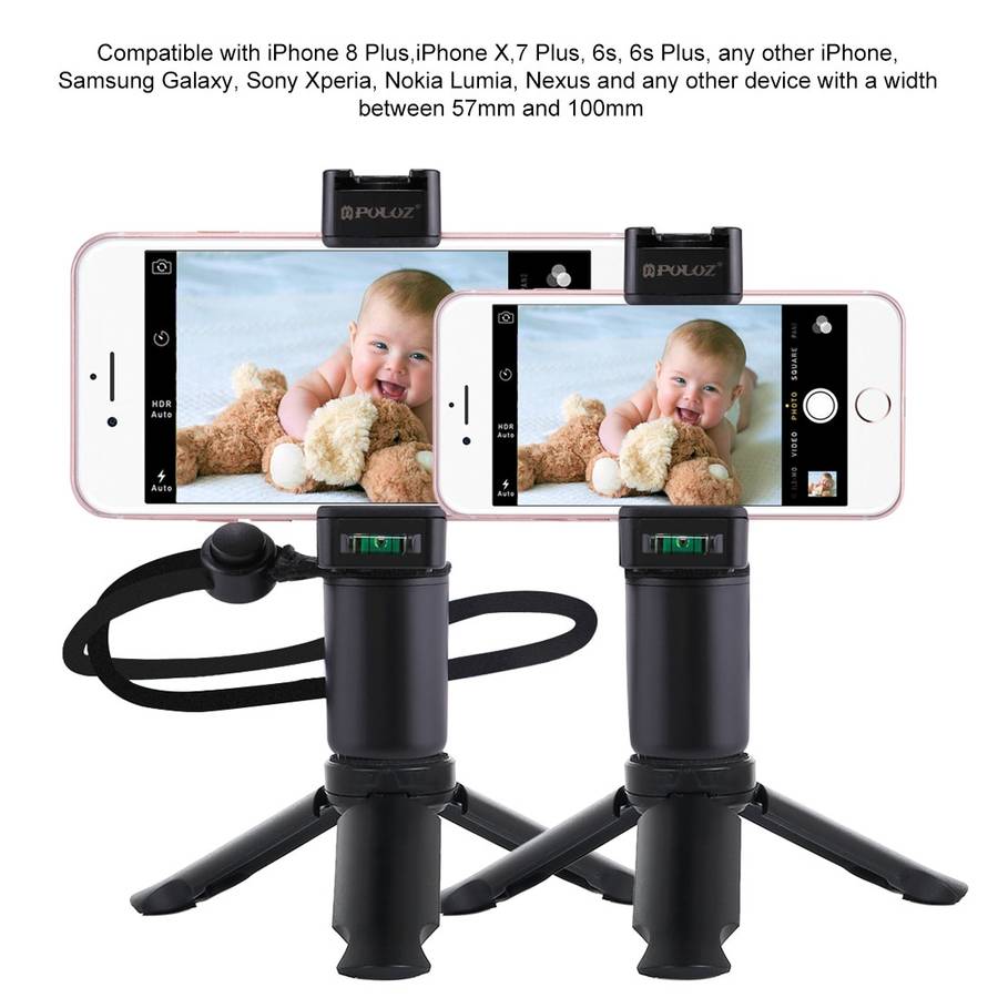 PULUZ Folding Plastic Tripod + Vlogging Live Broadcast Handheld Grip ABS Mount with Cold Shoe & Wr