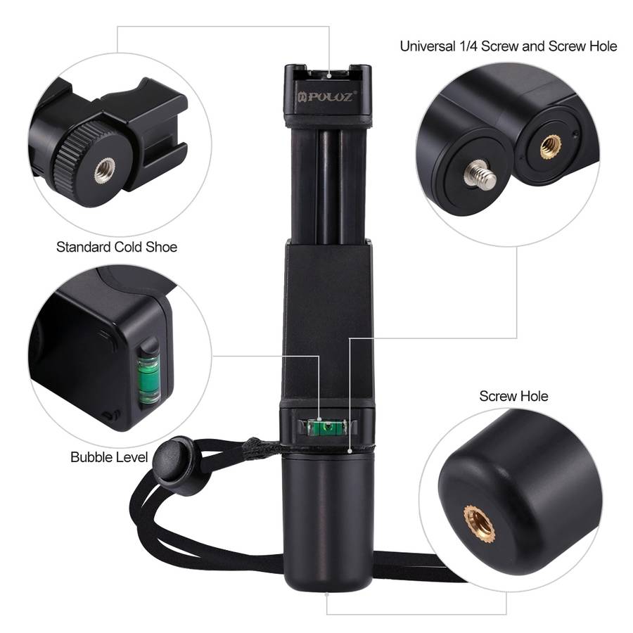 PULUZ Folding Plastic Tripod + Vlogging Live Broadcast Handheld Grip ABS Mount with Cold Shoe & Wr