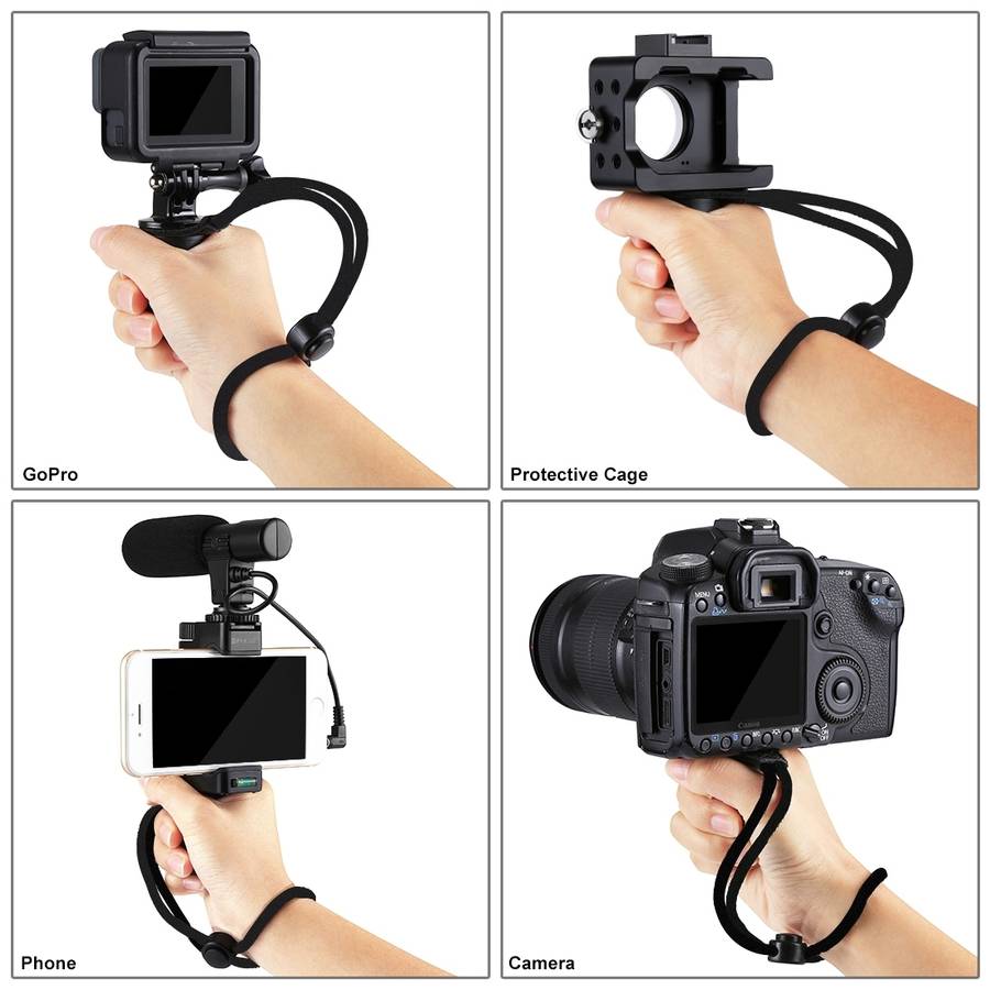 PULUZ Folding Plastic Tripod + Vlogging Live Broadcast Handheld Grip ABS Mount with Cold Shoe & Wr