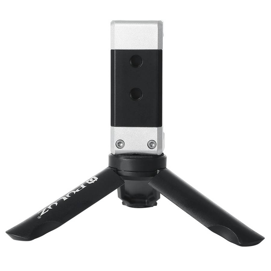 PULUZ Folding Plastic Tripod + Aluminum Alloy Clamp Bracket with Cold Shoe for iPhone, Galaxy, Hua