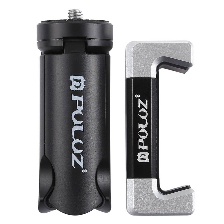 PULUZ Folding Plastic Tripod + Aluminum Alloy Clamp Bracket with Cold Shoe for iPhone, Galaxy, Hua