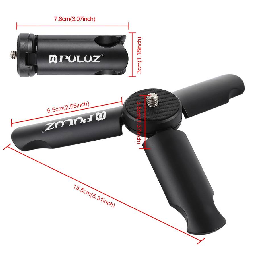 PULUZ Folding Plastic Tripod + Aluminum Alloy Clamp Bracket with Cold Shoe for iPhone, Galaxy, Hua