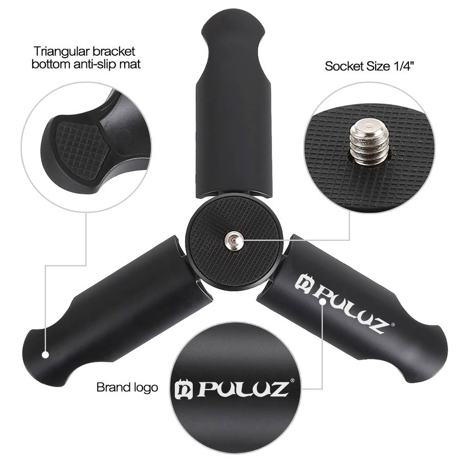 PULUZ Folding Plastic Tripod + Aluminum Alloy Clamp Bracket with Cold Shoe for iPhone, Galaxy, Hua