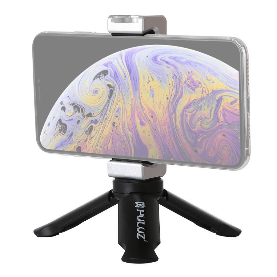 PULUZ Folding Plastic Tripod + Aluminum Alloy Clamp Bracket with Cold Shoe for iPhone, Galaxy, Hua