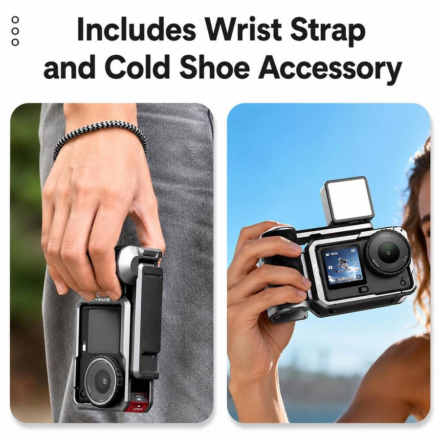For DJI Osmo Action 6 PULUZ Metal Camera Cage Expansion Adapter with Handle Grip (Titanium)