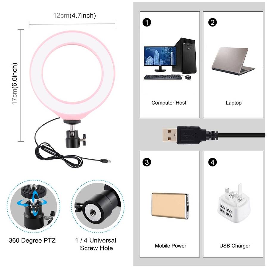 PULUZ 4.7 inch 12cm USB 10 Modes 8 Colors RGBW Dimmable LED Ring Vlogging Photography Video Lig