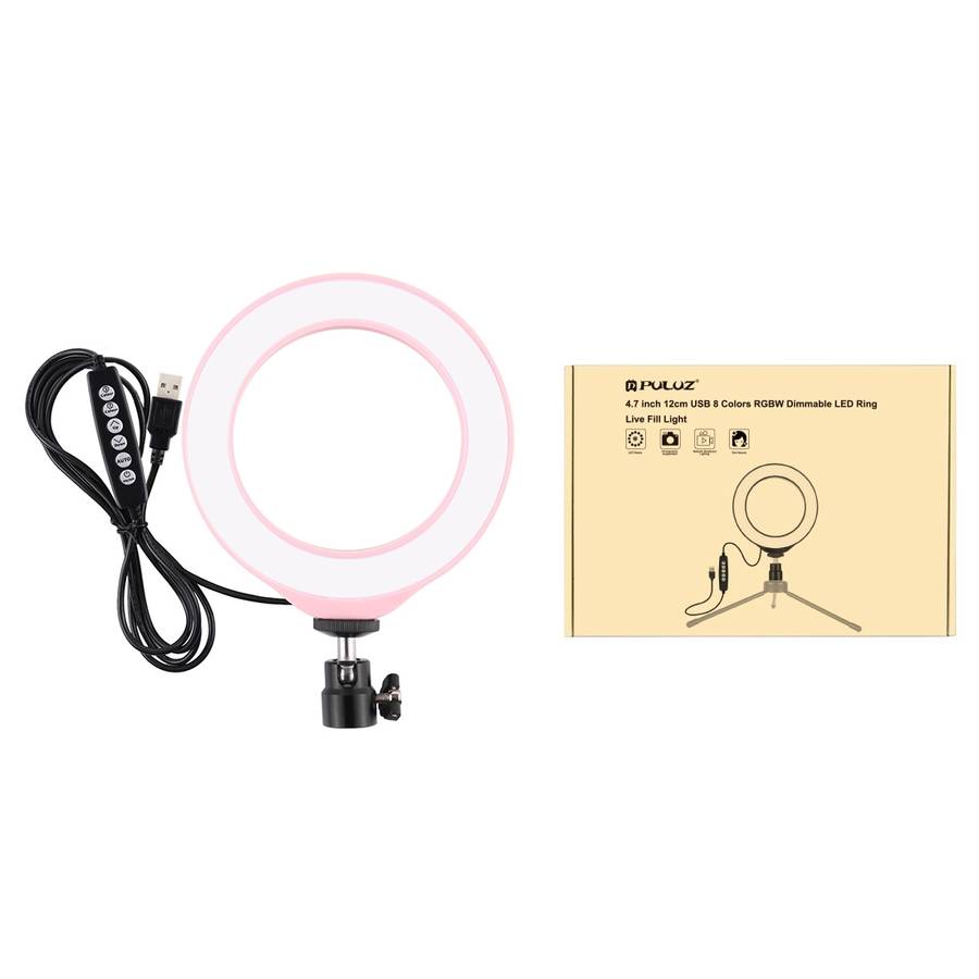 PULUZ 4.7 inch 12cm USB 10 Modes 8 Colors RGBW Dimmable LED Ring Vlogging Photography Video Lig
