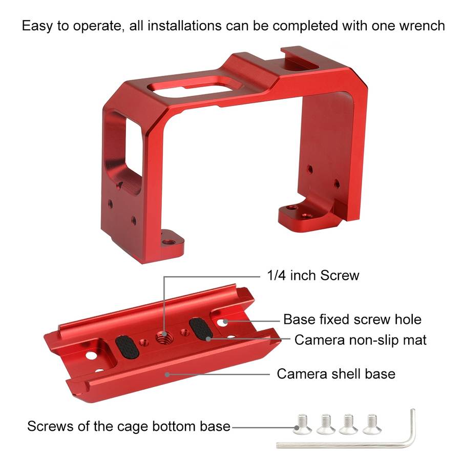 PULUZ Aluminum alloy Frame Mount Protective Case Cage with Cold Shoe Base Slot & Tripod ... (Red)