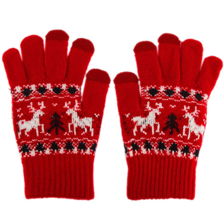 Woven Double Deer Pattern Three Finger Touch Screen Touch Gloves