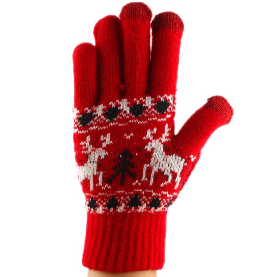 Woven Double Deer Pattern Three Finger Touch Screen Touch Gloves