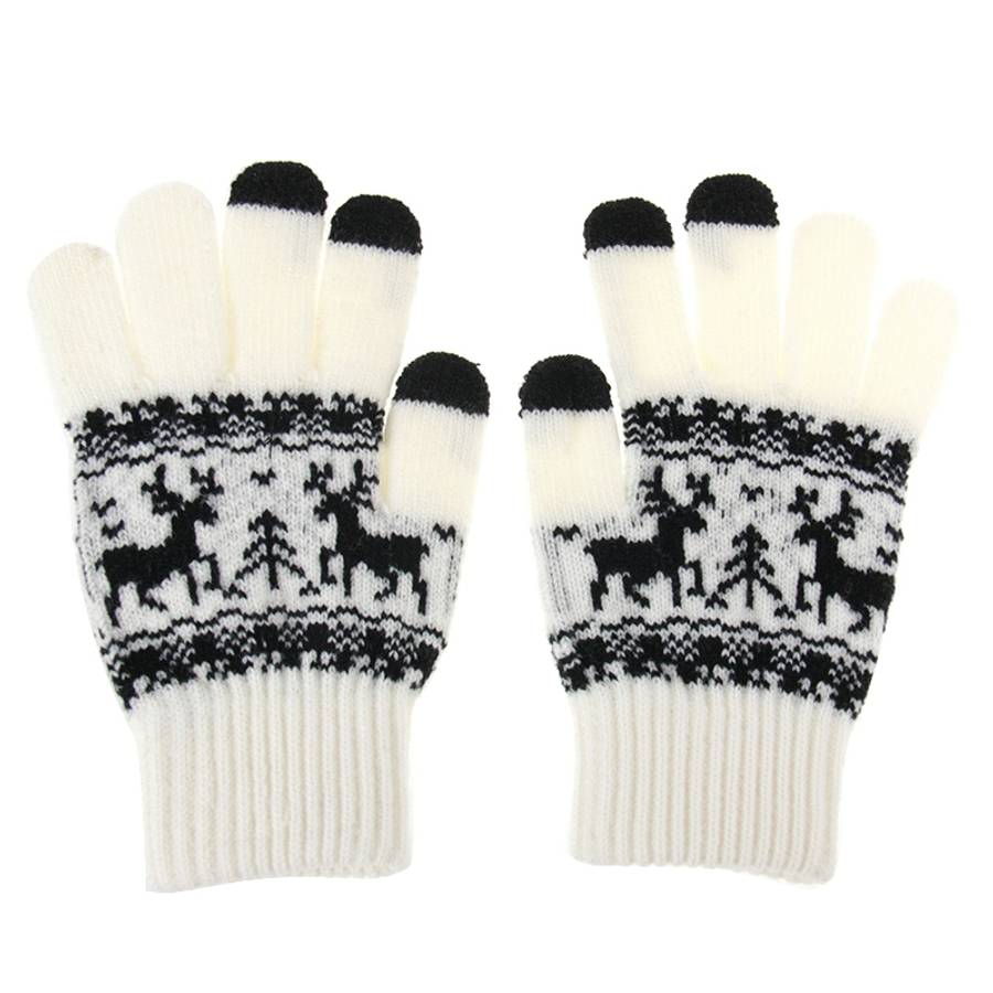 Woven Double Deer Pattern Three Finger Touch Screen Touch Gloves