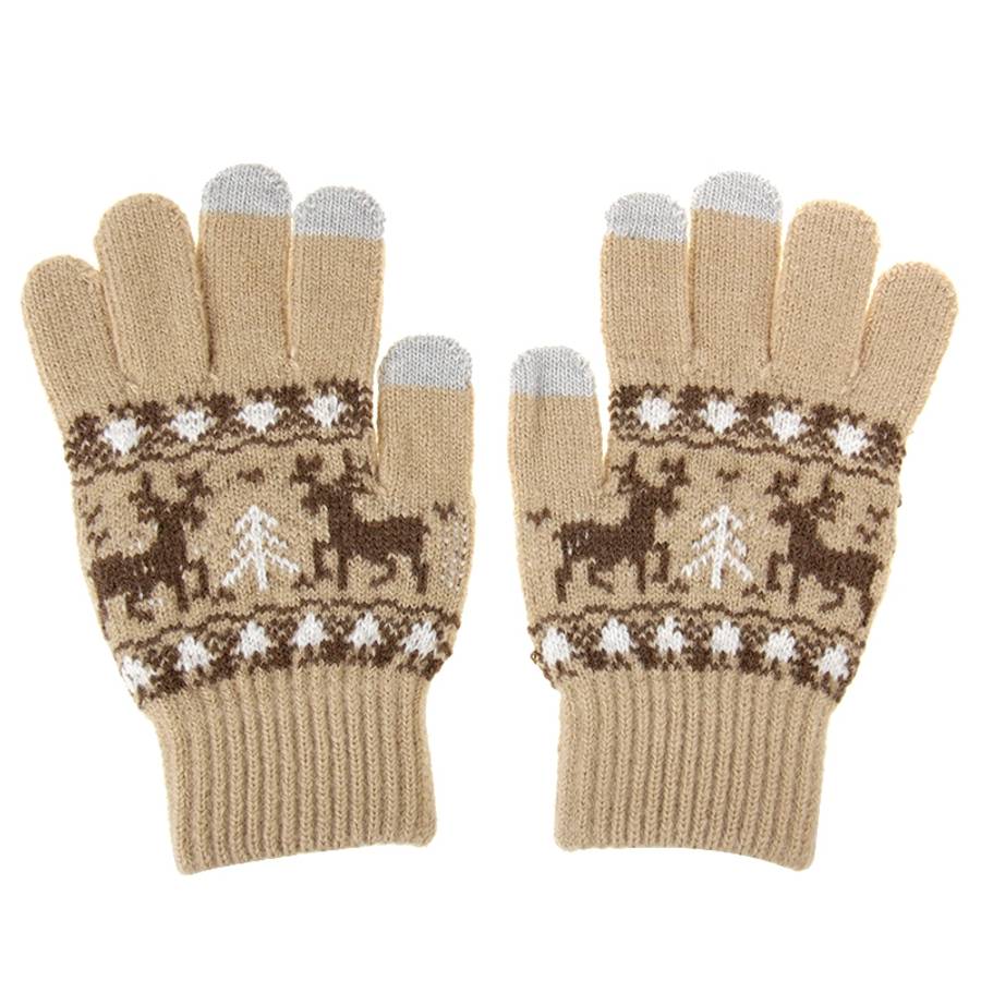Woven Double Deer Pattern Three Finger Touch Screen Touch Gloves