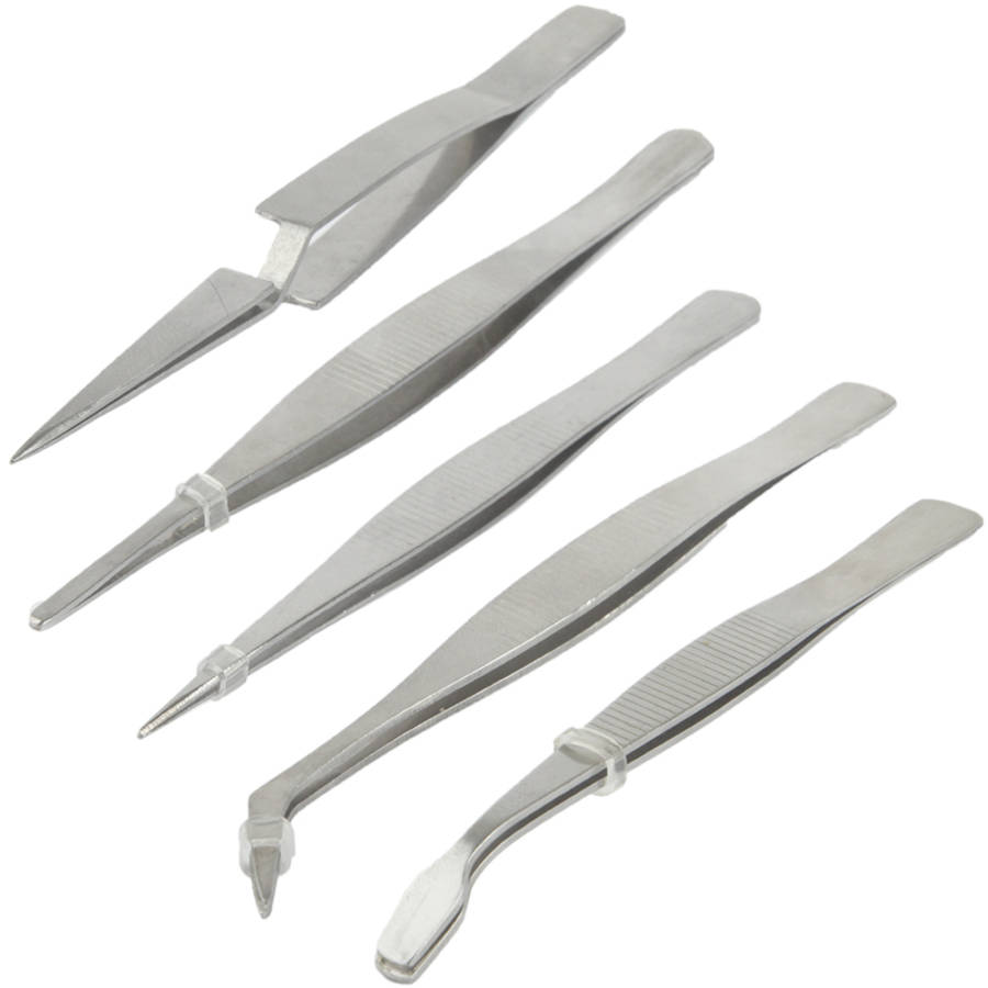 High-precision Electronic Stainless Steel Elbow & Straight Tweezers, include 5 kind o ... (Silver)