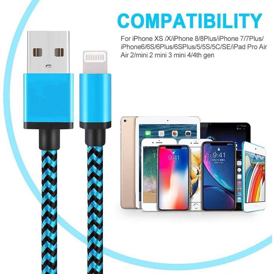2m Woven Style 8 Pin to USB Sync Data / Charging Cable(Silver)