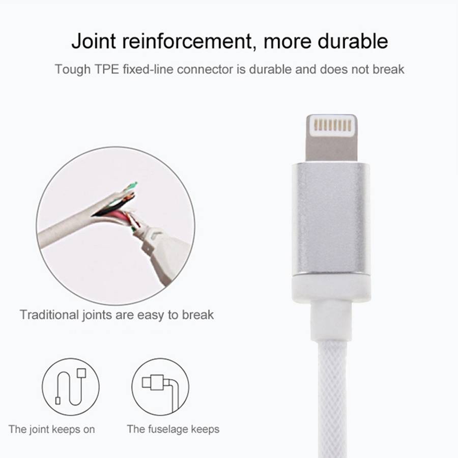 Net Style Metal Head USB to 8 Pin Data / Charger Cable, Cable Length: 25cm(Black)