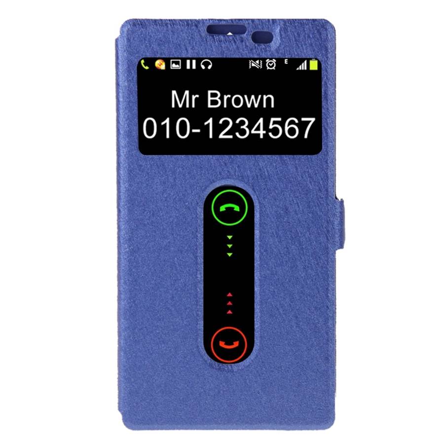 Cross Texture Horizontal Flip Leather Case with Caller ID Display & Holder for Len ... (Dark Blue)