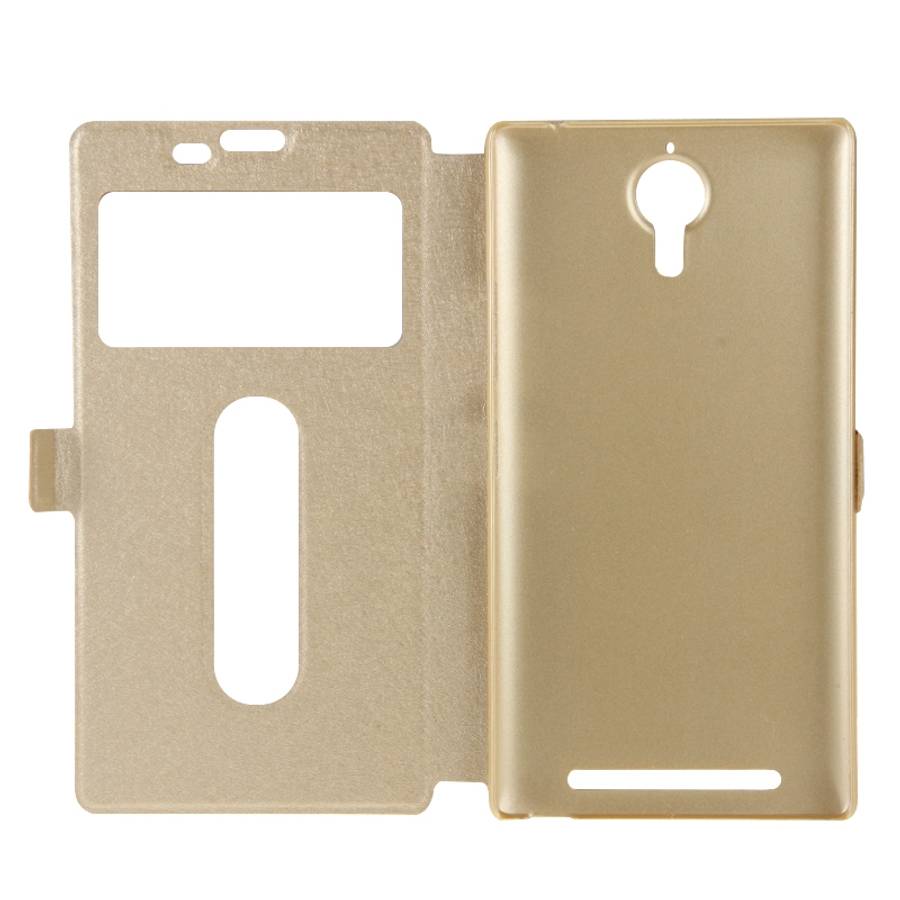 Cross Texture Horizontal Flip Leather Case with Caller ID Display & Holder for Lenovo K80(Gold)