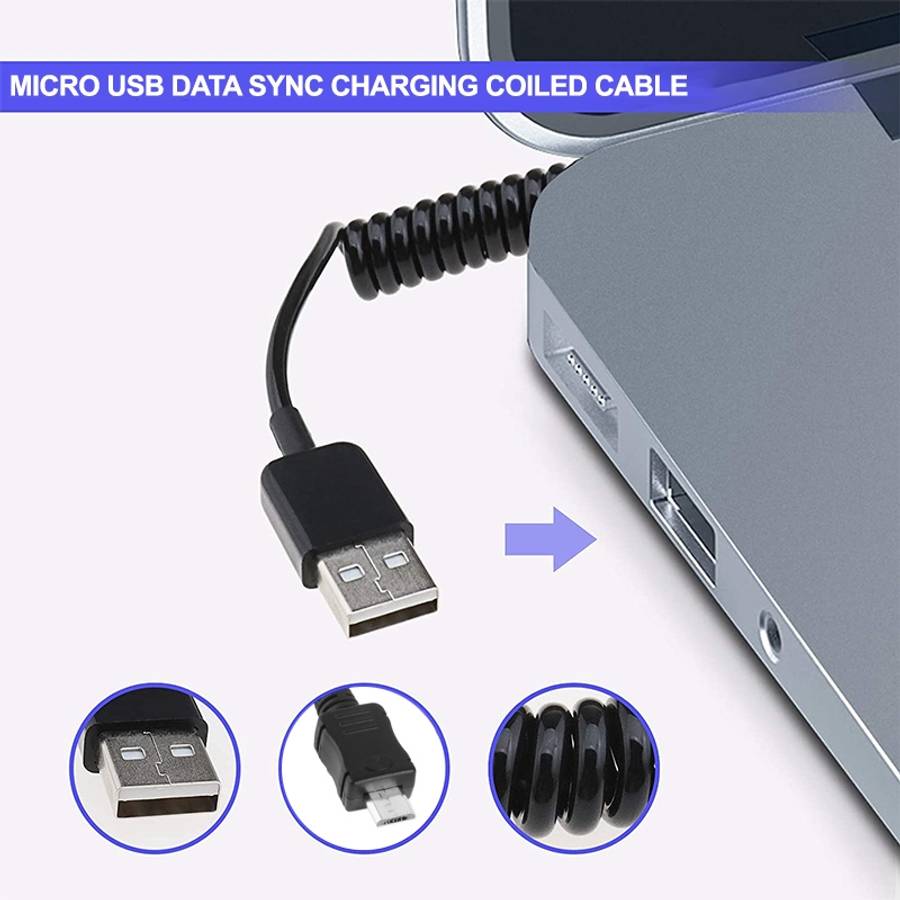 2m Micro USB Data Sync Charging Coiled Cable / Spring Cable(Black)