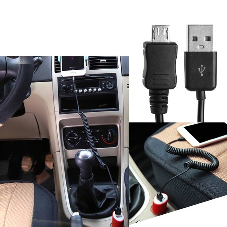 2m Micro USB Data Sync Charging Coiled Cable / Spring Cable(Black)