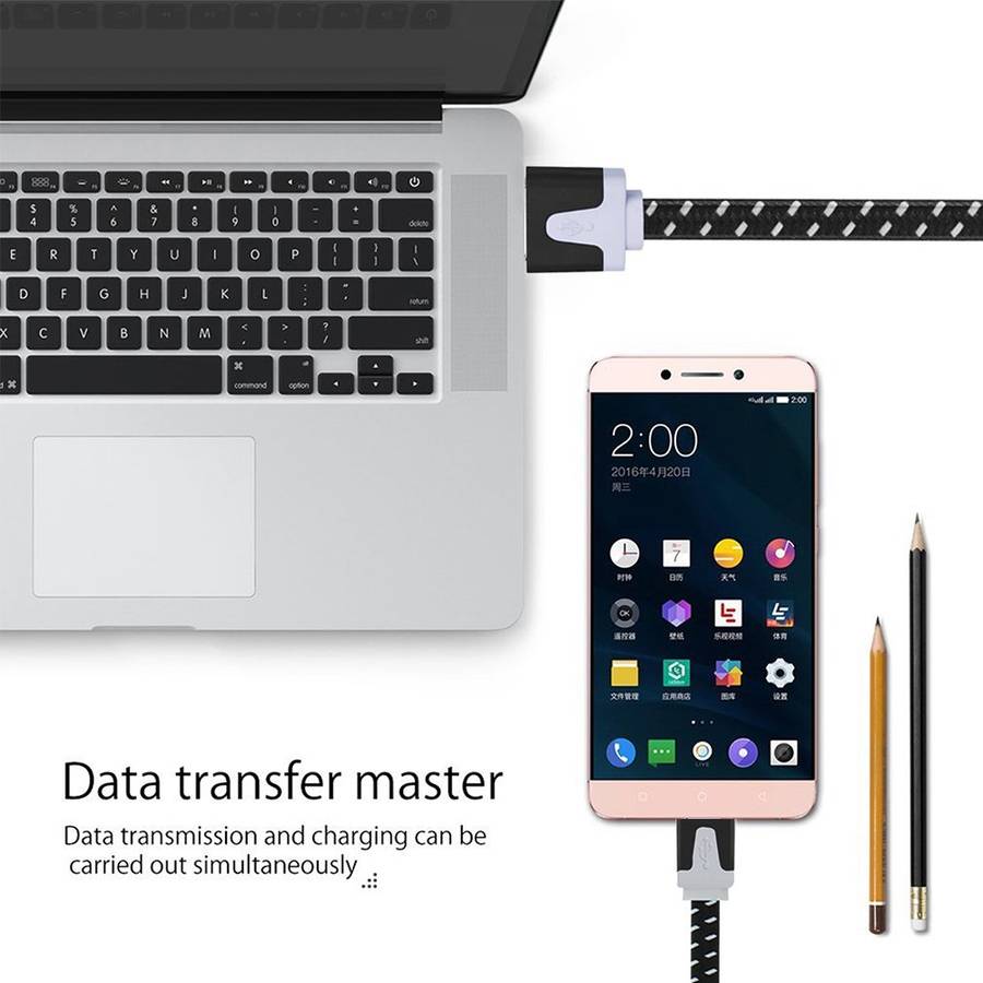 2m Woven Style Micro USB to USB Data / Charging Cable(Black)
