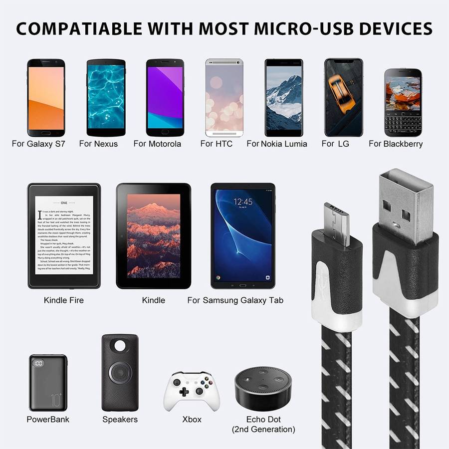 2m Woven Style Micro USB to USB Data / Charging Cable(Black)