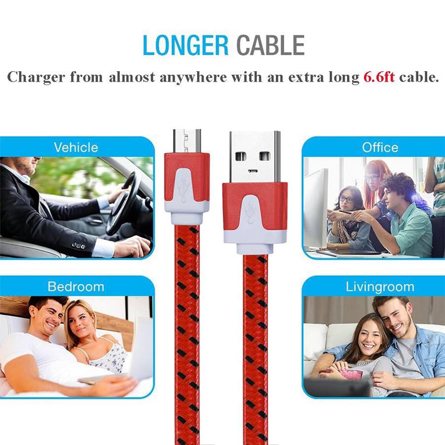 2m Woven Style Micro USB to USB Data / Charging Cable(Red)