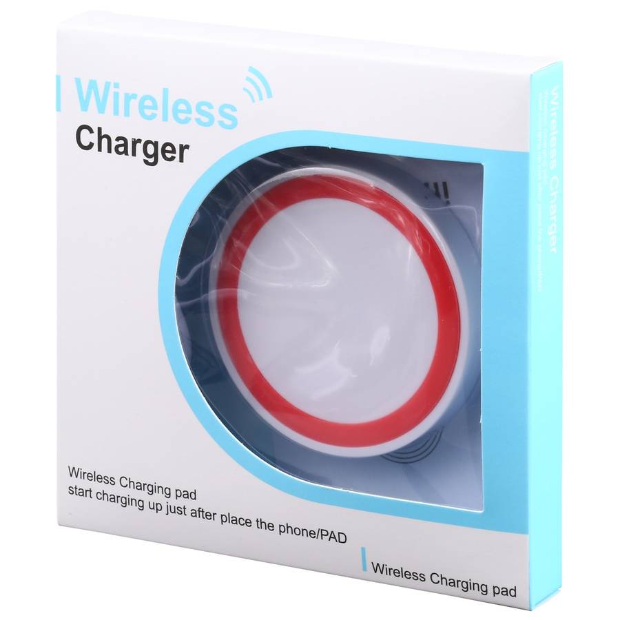 Universal QI Standard Round Wireless Charging Pad (White + Red)
