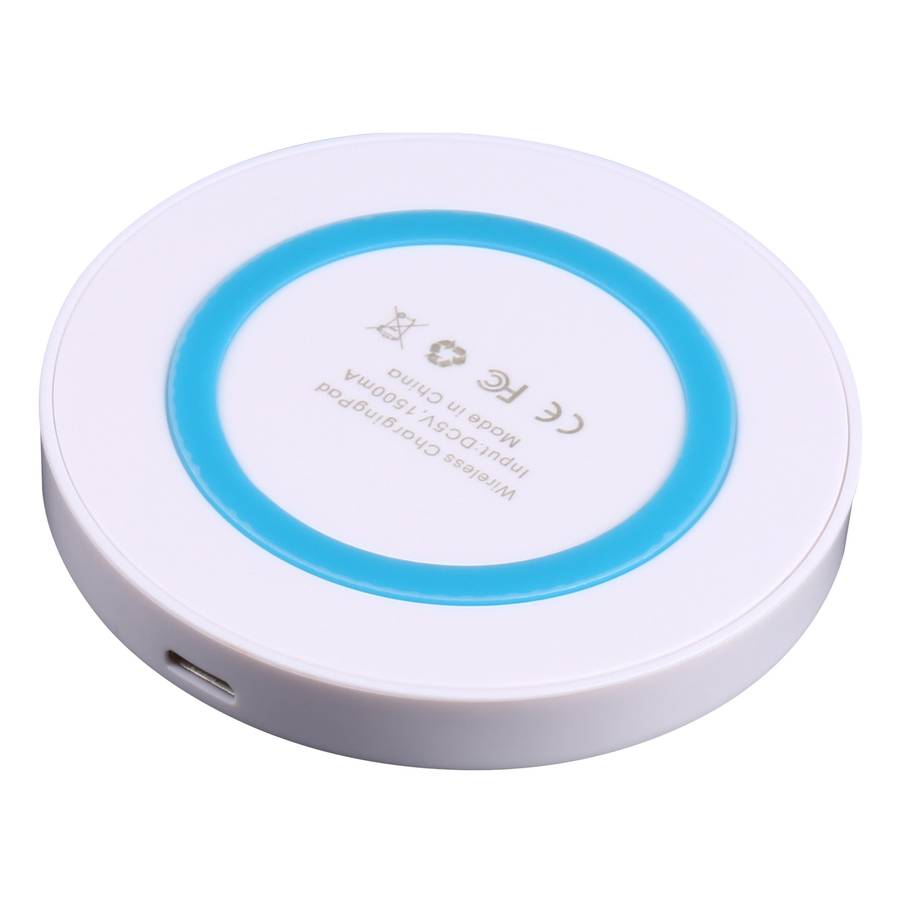 Universal QI Standard Round Wireless Charging Pad (White + Blue)