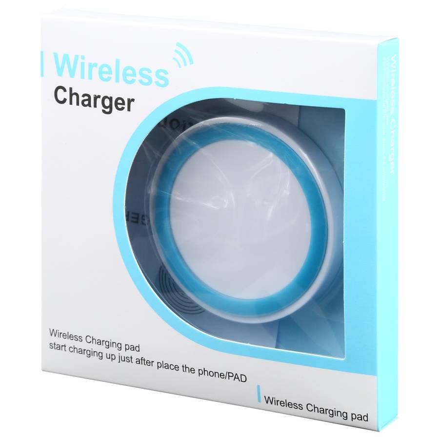 Universal QI Standard Round Wireless Charging Pad (White + Blue)