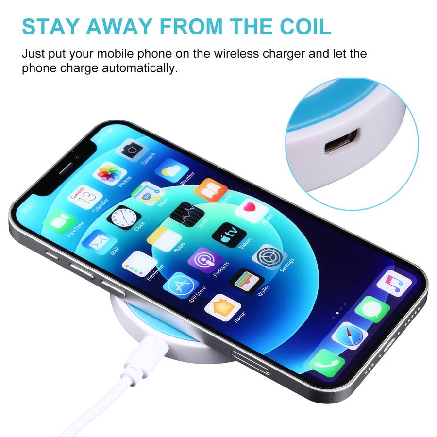 Universal QI Standard Round Wireless Charging Pad (White + Blue)