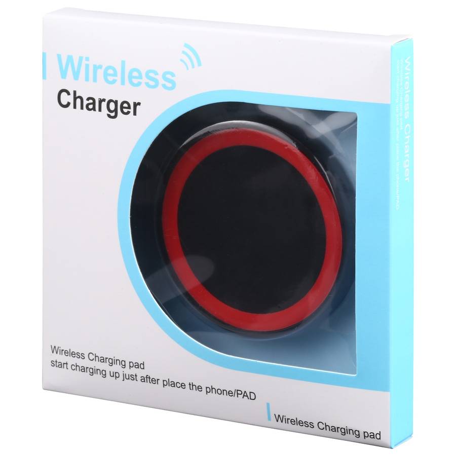 Universal QI Standard Round Wireless Charging Pad (Black + Red)