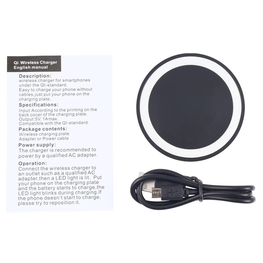 5W Universal QI Standard Round Wireless Charging Pad (Black + White)