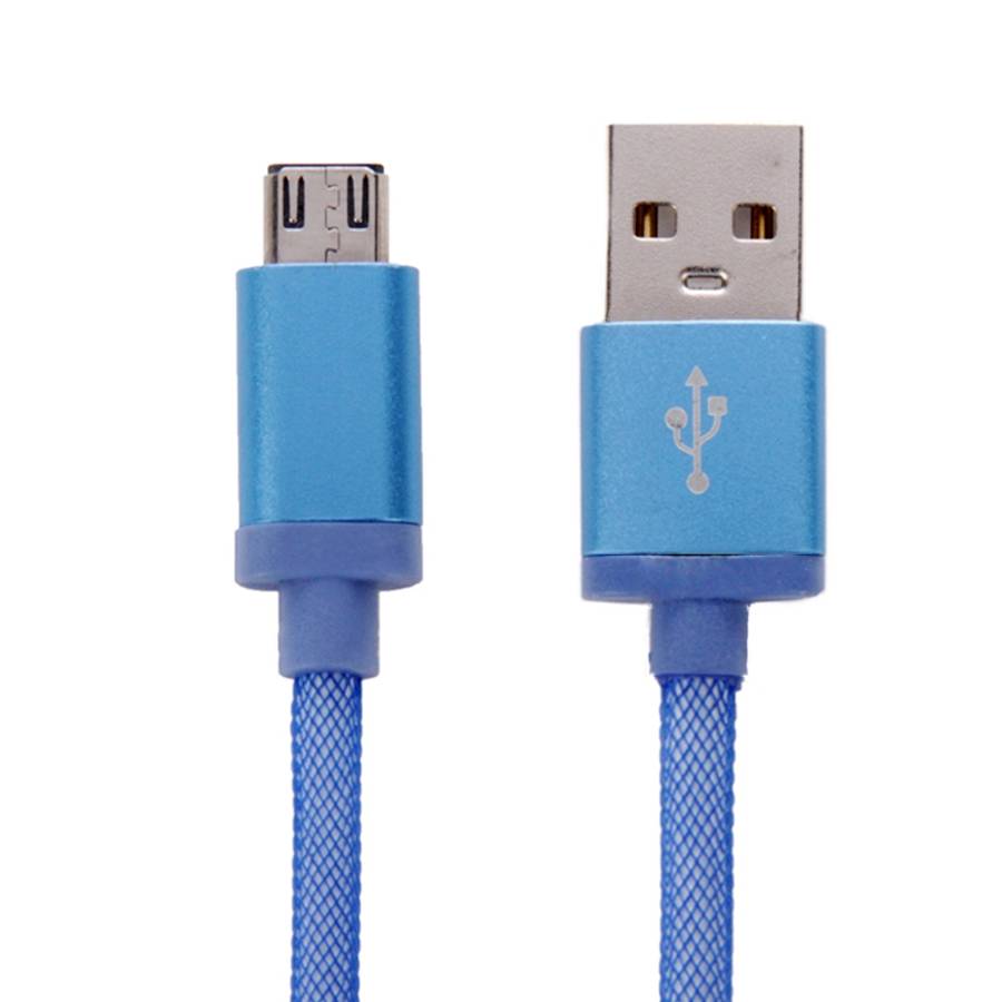 25cm Net Style Metal Head Micro USB to USB 2.0 Data / Charger Cable(Blue)