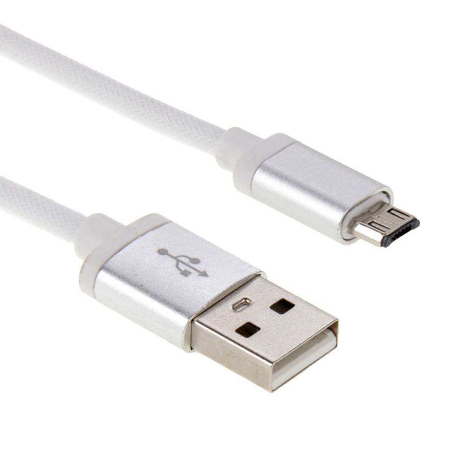 25cm Net Style Metal Head Micro USB to USB 2.0 Data / Charger Cable(White)