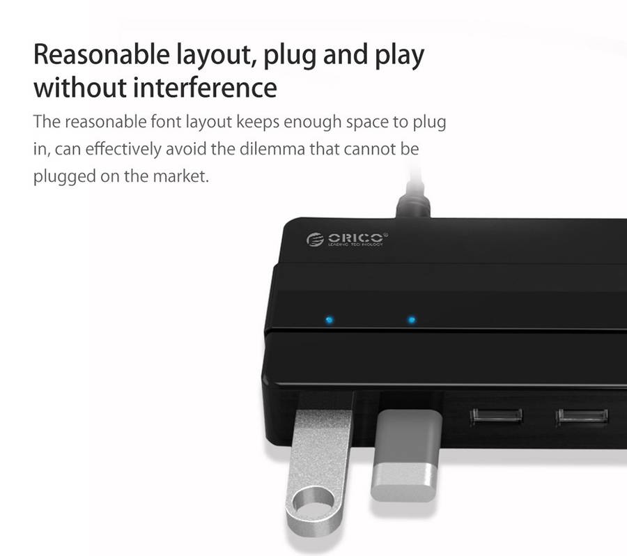 Orico H7928-U2-V1 Desktop 7 Ports USB 2.0 HUB with Power Adapter(Black)