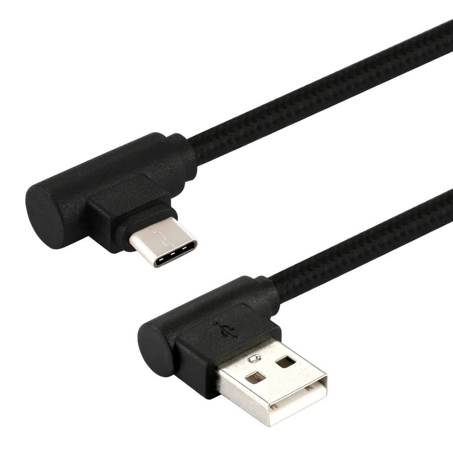 1m USB to USB-C / Type-C Nylon Weave Style Double Elbow Charging Cable(Black)