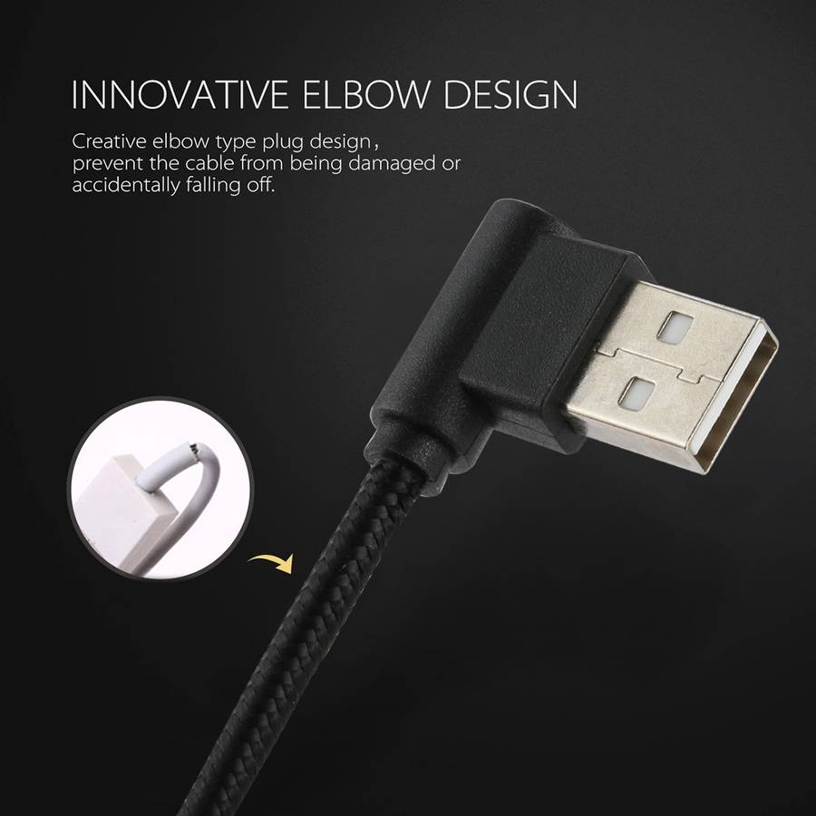 1m USB to USB-C / Type-C Nylon Weave Style Double Elbow Charging Cable(Black)