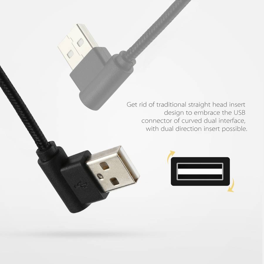 1m USB to USB-C / Type-C Nylon Weave Style Double Elbow Charging Cable(Black)