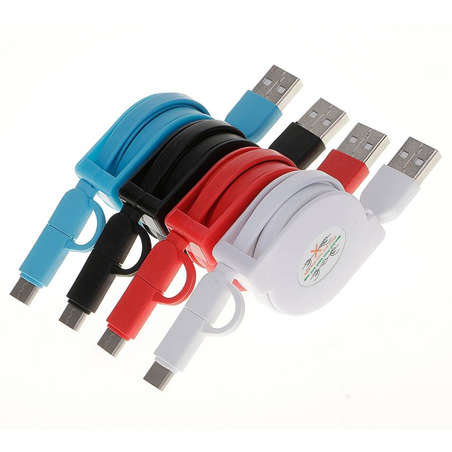 1m 2A Two in One Retractable Micro USB to Type-C Data Sync Charging Cable