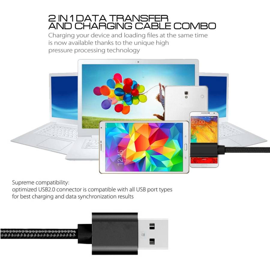 3A Woven Style Metal Head Micro USB to USB Data / Charger Cable, Cable Length: 3m(Black)