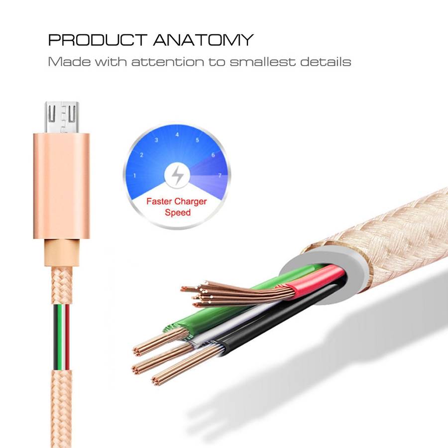 3A Woven Style Metal Head Micro USB to USB Data / Charger Cable, Cable Length: 3m(Gold)