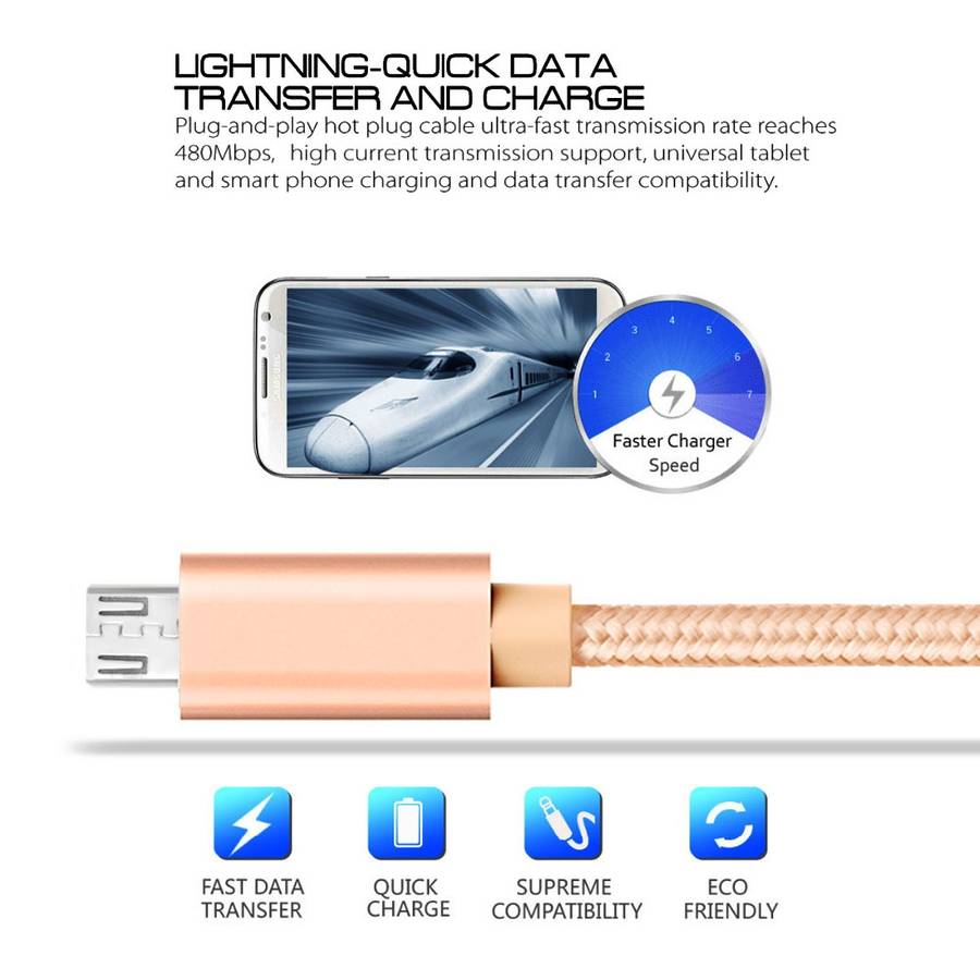 3A Woven Style Metal Head Micro USB to USB Data / Charger Cable, Cable Length: 3m(Gold)