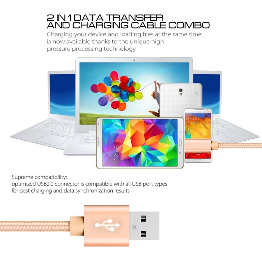3A Woven Style Metal Head Micro USB to USB Data / Charger Cable, Cable Length: 3m(Gold)