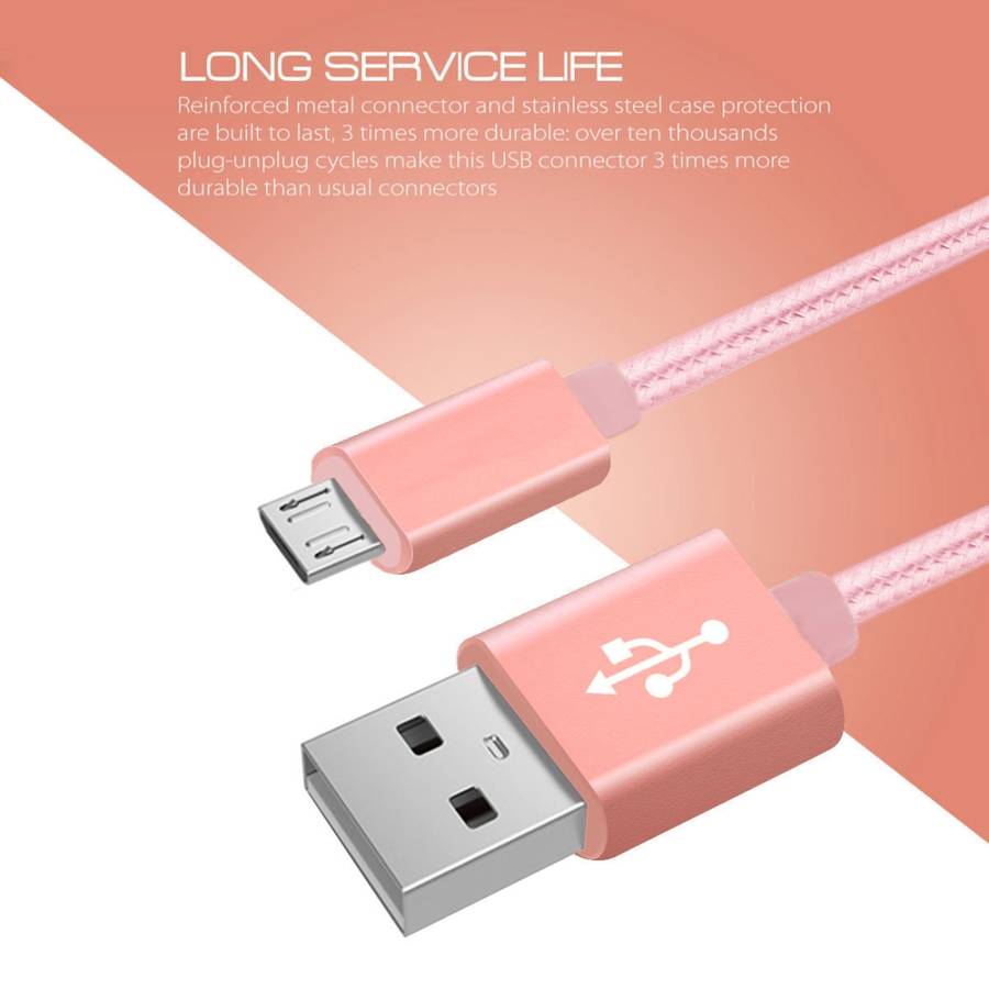 3A Woven Style Metal Head Micro USB to USB Data / Charger Cable, Cable Length: 3m(Rose Gold)