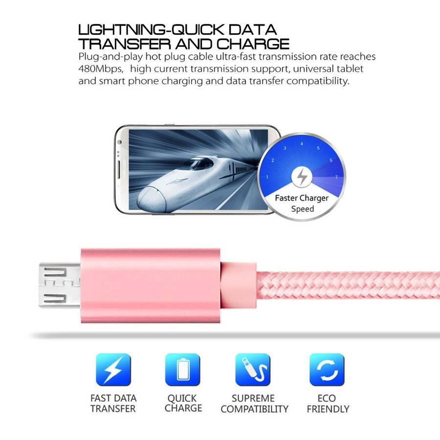 3A Woven Style Metal Head Micro USB to USB Data / Charger Cable, Cable Length: 3m(Rose Gold)