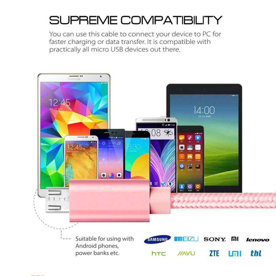 3A Woven Style Metal Head Micro USB to USB Data / Charger Cable, Cable Length: 3m(Rose Gold)