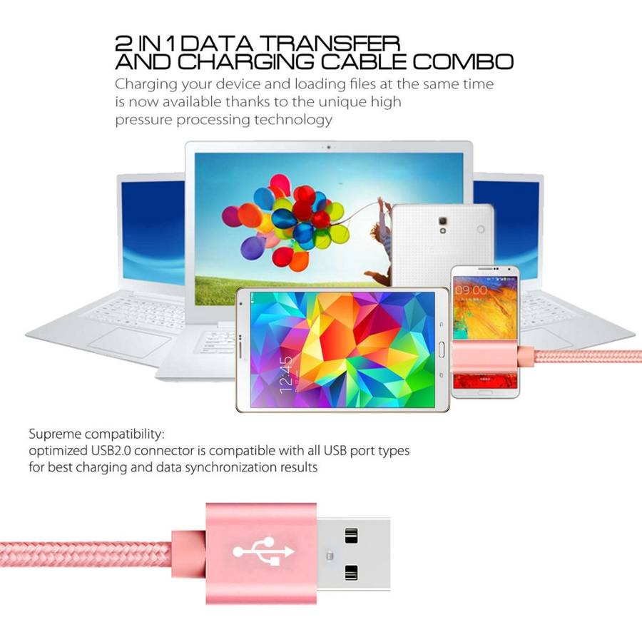3A Woven Style Metal Head Micro USB to USB Data / Charger Cable, Cable Length: 3m(Rose Gold)
