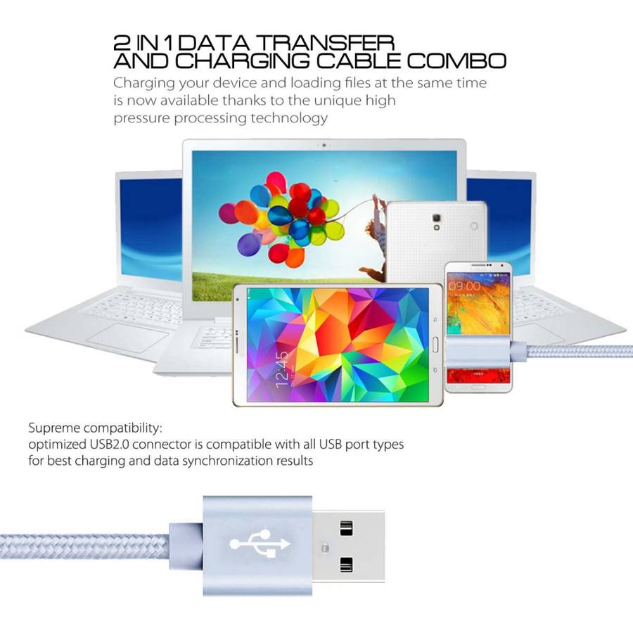 3A Woven Style Metal Head Micro USB to USB Data / Charger Cable, Cable Length: 3m(Silver)